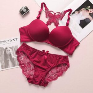 Rose Red Women Sexy Bra Panty set in Lace design