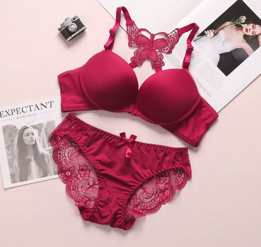 Rose Red Women Sexy Bra Panty set in Lace design