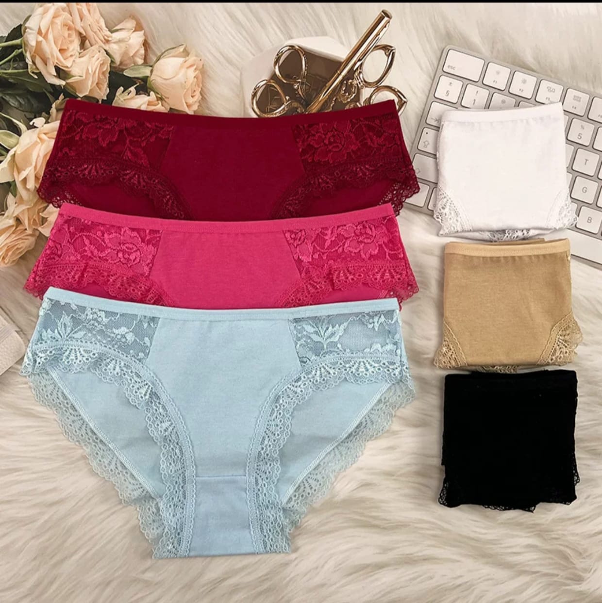 Women Soft Cotton Lace Panty 6 Pieces Combo Pack – Floral Lace Comfortable Brief Underwear - Image 3