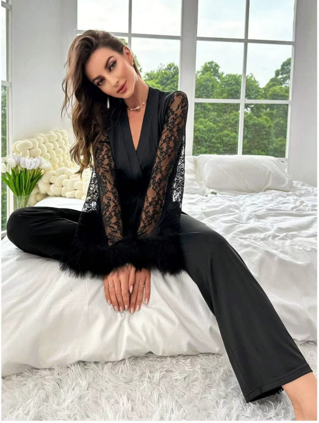Luxury Lace Sleeve Lounge Set - Image 6