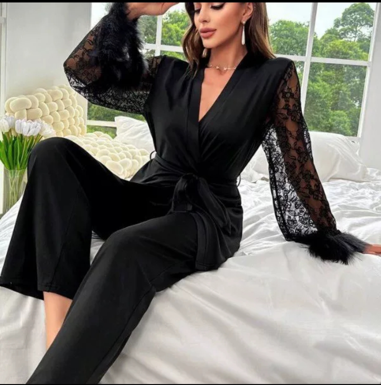 Luxury Lace Sleeve Lounge Set - Image 4
