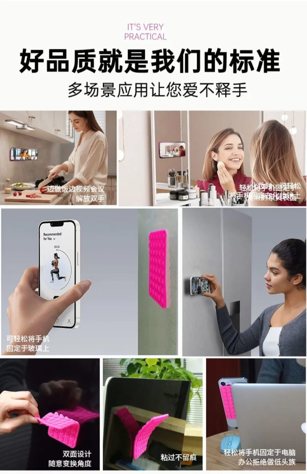 Mobile Holder 360° Rotating Suction Cup & Foldable Phone Stand – 3PCS Combo (Black, White & Pink) - Image 4