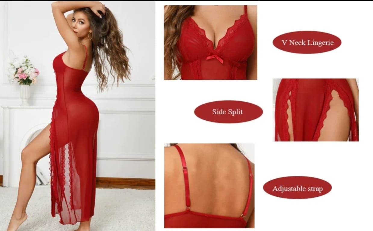 Luxury Sheer Side-Slit Honeymoon Night Gown - Image 5