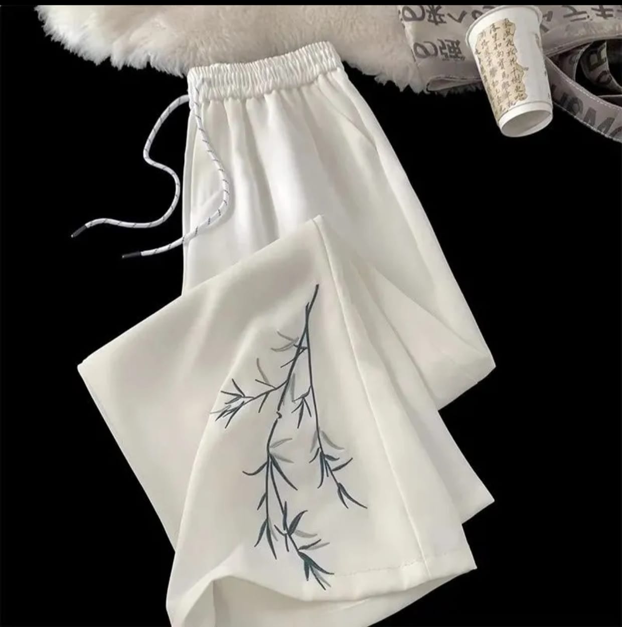 New Chinese Bamboo Embroidered Wide-Leg Trousers - Image 3