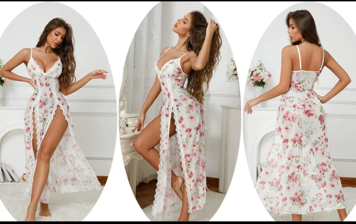 Luxury Sheer Side-Slit Honeymoon Night Gown - Image 3