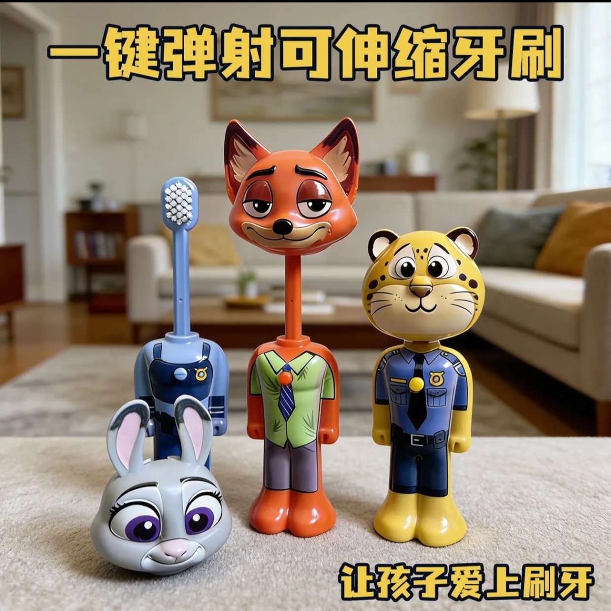 Disney Zootopia Kids Retractable Toothbrush 3 Pcs Combo Set | Cartoon Pop-Up Portable Toothbrush with Protective Cap - Image 8