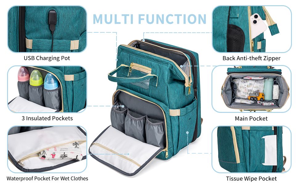 Multifunctional Folding Waterproof Maternity Handbag |Premium Mommy Backpack with Foldable Baby Bed | Baby Travel Bag - Image 10