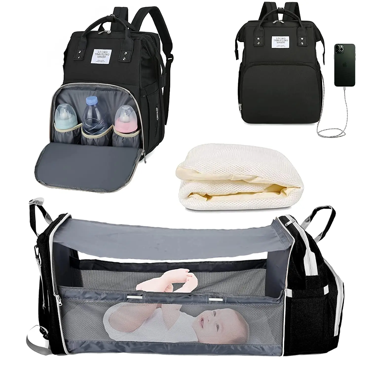 Multifunctional Folding Waterproof Maternity Handbag |Premium Mommy Backpack with Foldable Baby Bed | Baby Travel Bag - Image 5