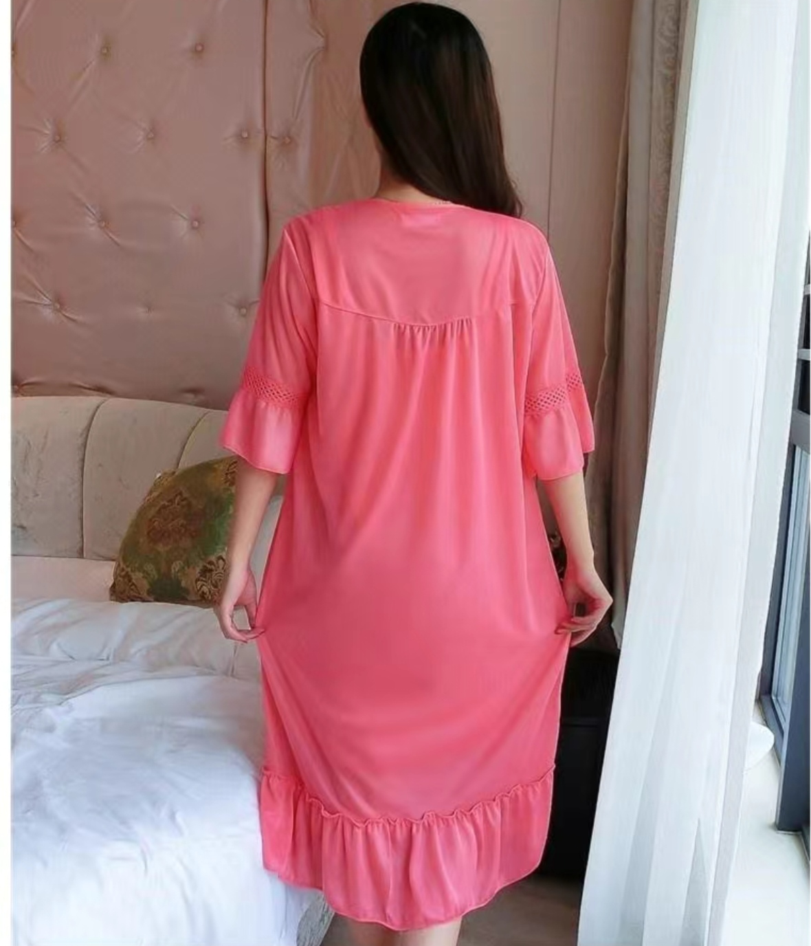 Satin 2 part night dress with exclusive lace work - Image 6