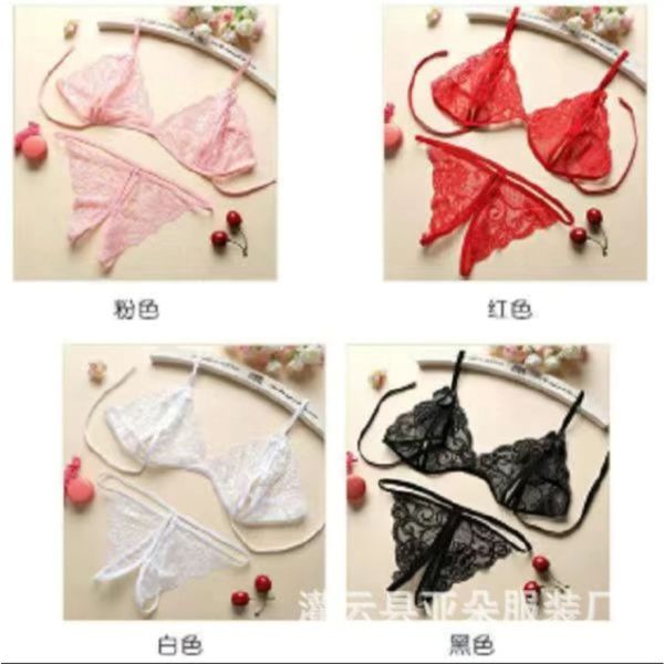 Bikini, Bra panty set, Lace bikini, seductive Triangle Bralette & Strappy G-String