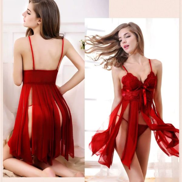 sexy split night dress, honeymoon lingerie, open split nightwear, transparent sexy sleepwear