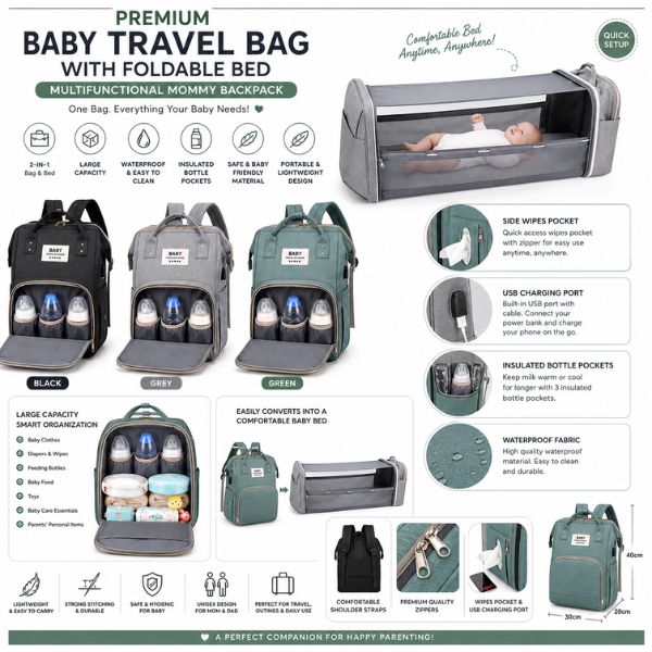 Multifunctional Folding Waterproof Maternity Handbag |Premium Mommy Backpack with Foldable Baby Bed | Baby Travel Bag