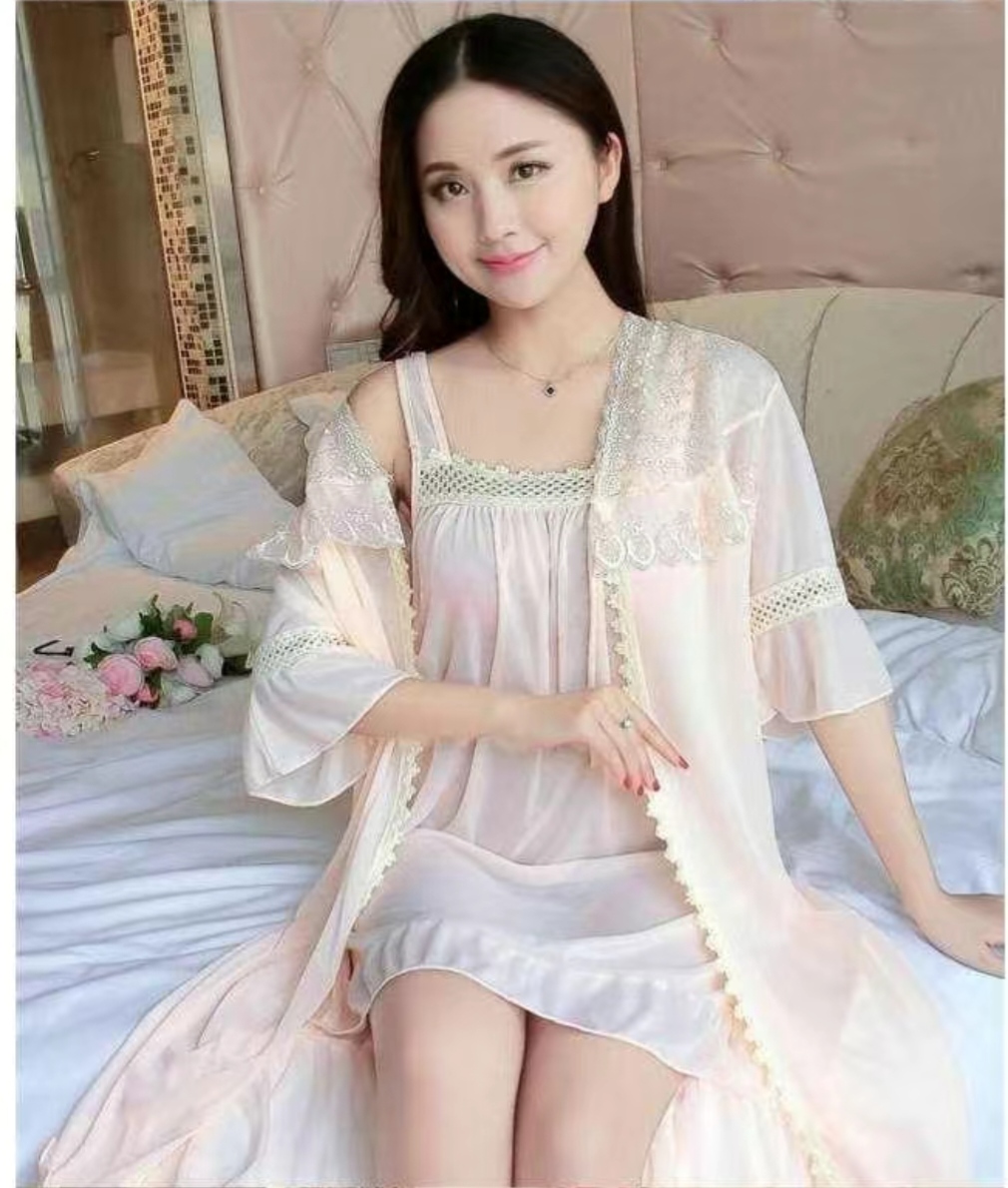 Satin 2 part night dress with exclusive lace work - Image 11