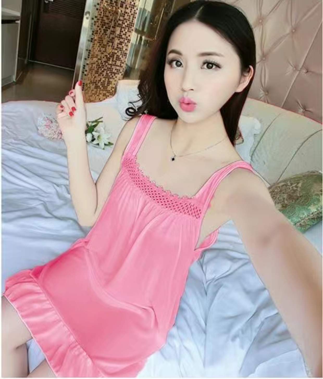 Satin 2 part night dress with exclusive lace work - Image 16