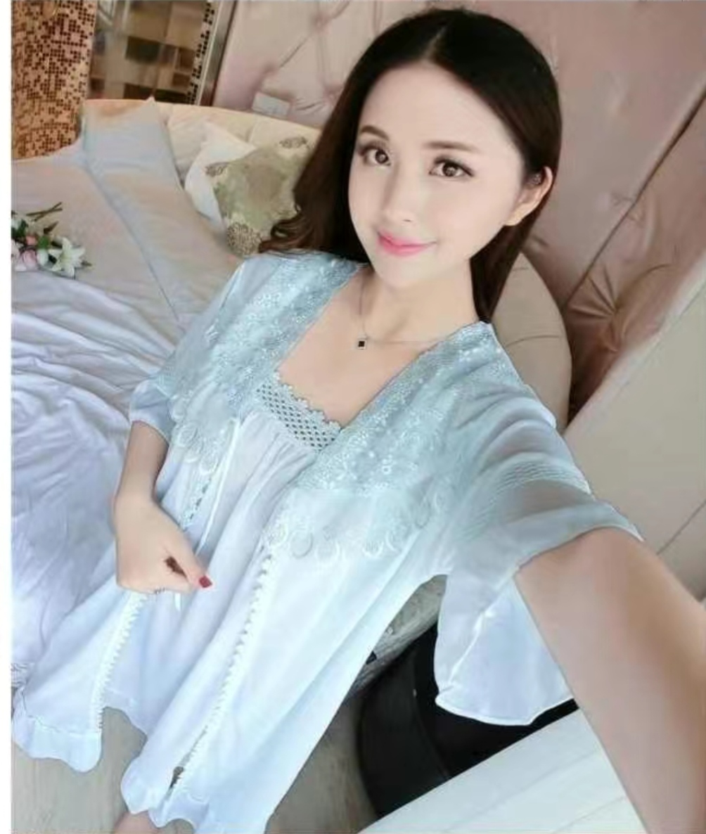 Satin 2 part night dress with exclusive lace work - Image 20