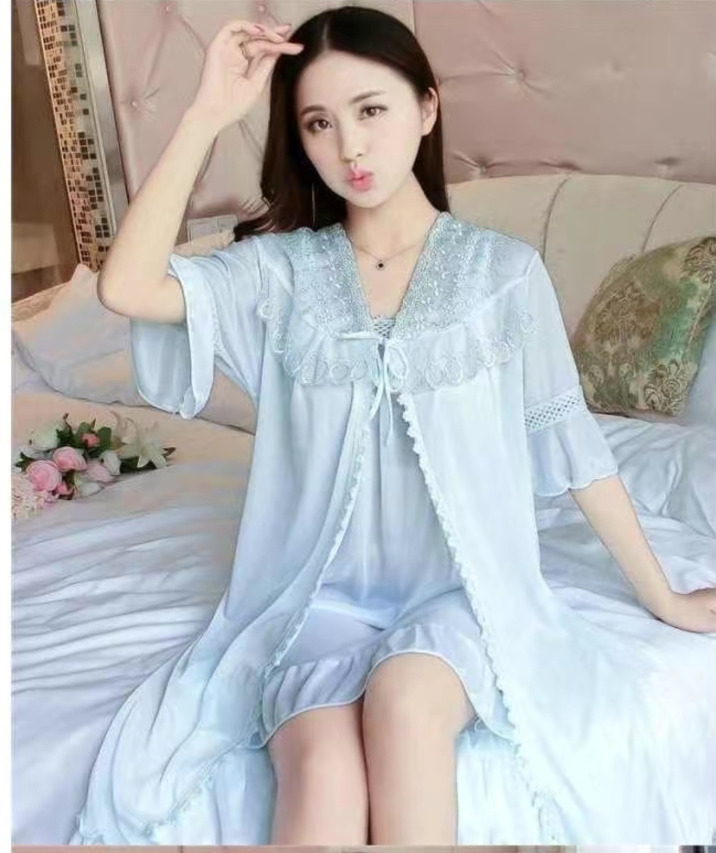 Satin 2 part night dress with exclusive lace work - Image 21