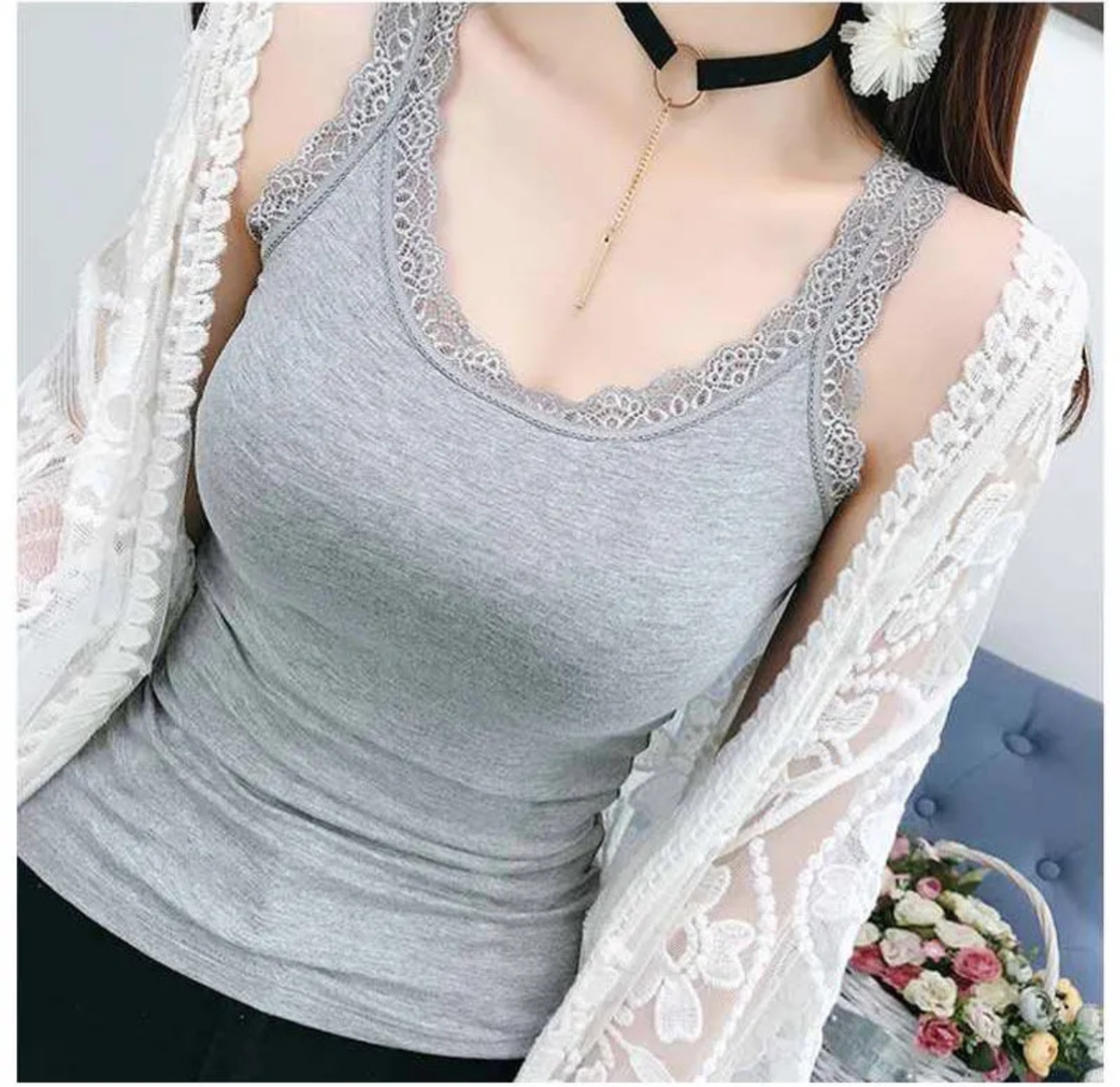 3 Pcs Premium Lace Camisole Tank Top Combo for Women | Summer Soft Inner Wear - Image 8