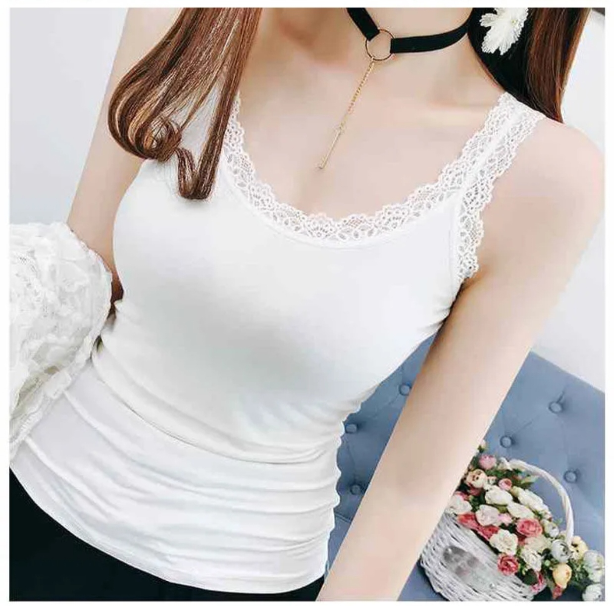 3 Pcs Premium Lace Camisole Tank Top Combo for Women | Summer Soft Inner Wear - Image 13