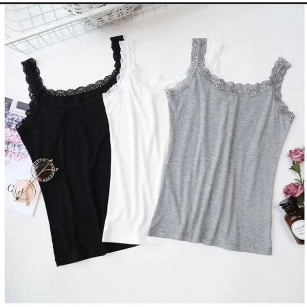 Tank top combo, 3 pcs tank top, girls crop top, lace tank top, comfortable camisole, black white grey camisole combo, daily wear.
