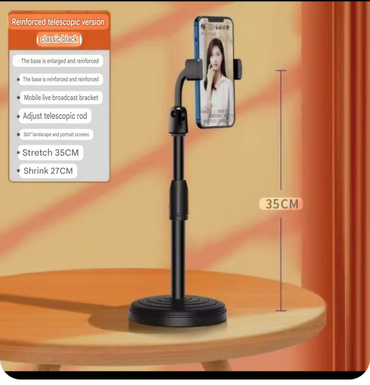 360° Adjustable Telescopic Mobile Phone Holder Stand | Reinforced Desktop Stand for Live Streaming & Video Calls - Image 3