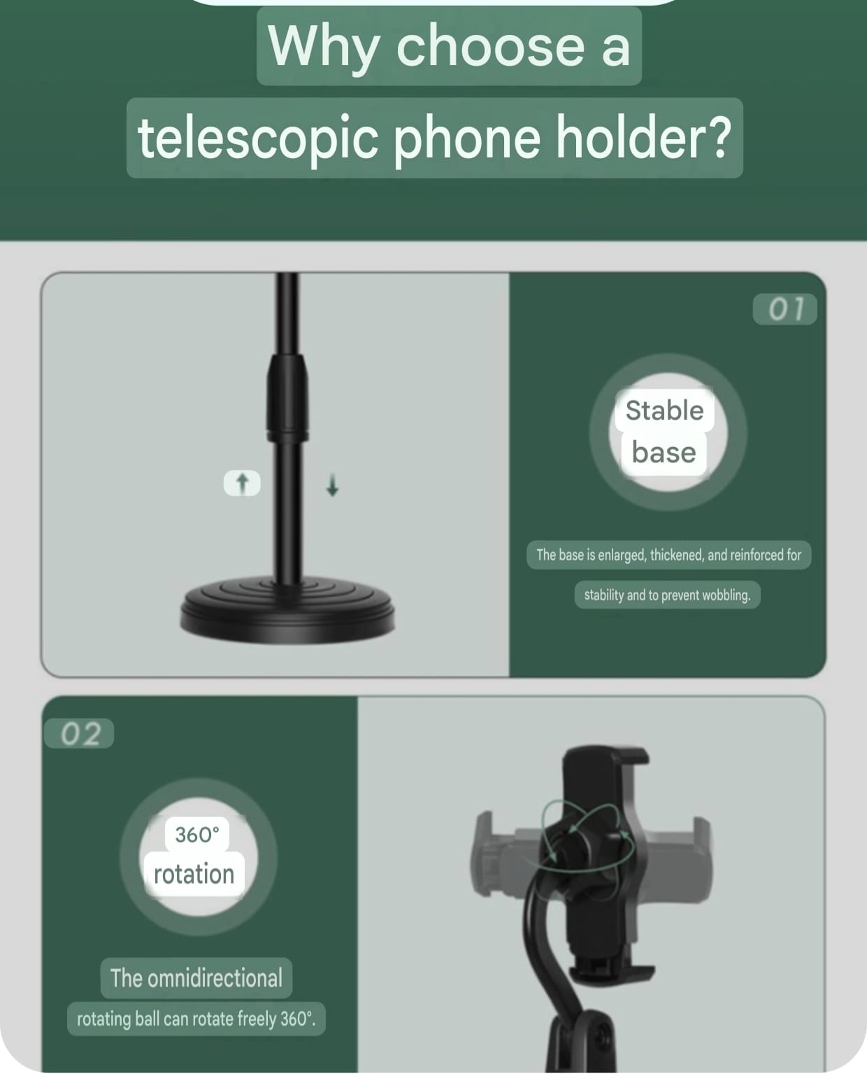 360° Adjustable Telescopic Mobile Phone Holder Stand | Reinforced Desktop Stand for Live Streaming & Video Calls - Image 7