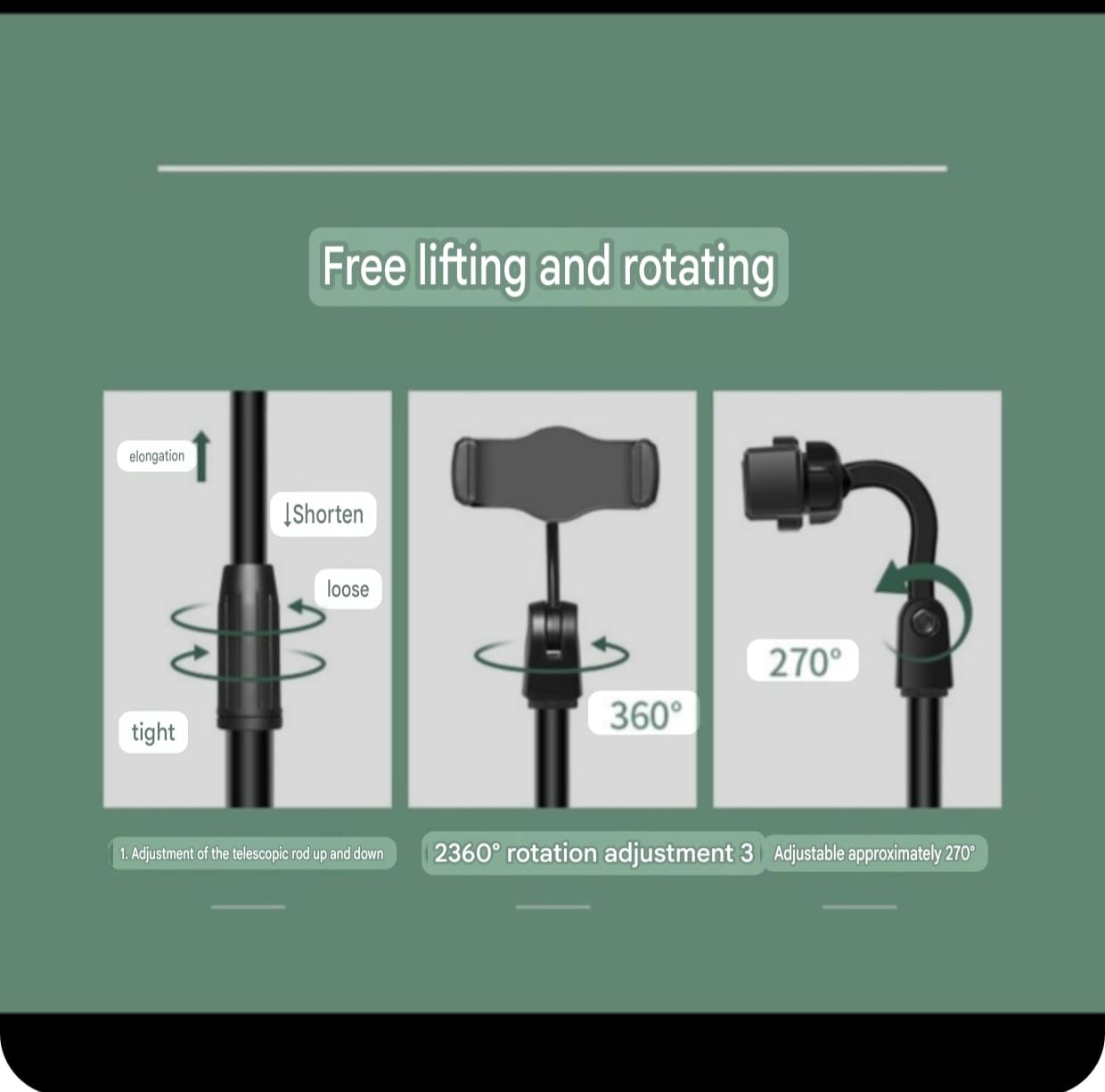 360° Adjustable Telescopic Mobile Phone Holder Stand | Reinforced Desktop Stand for Live Streaming & Video Calls - Image 9