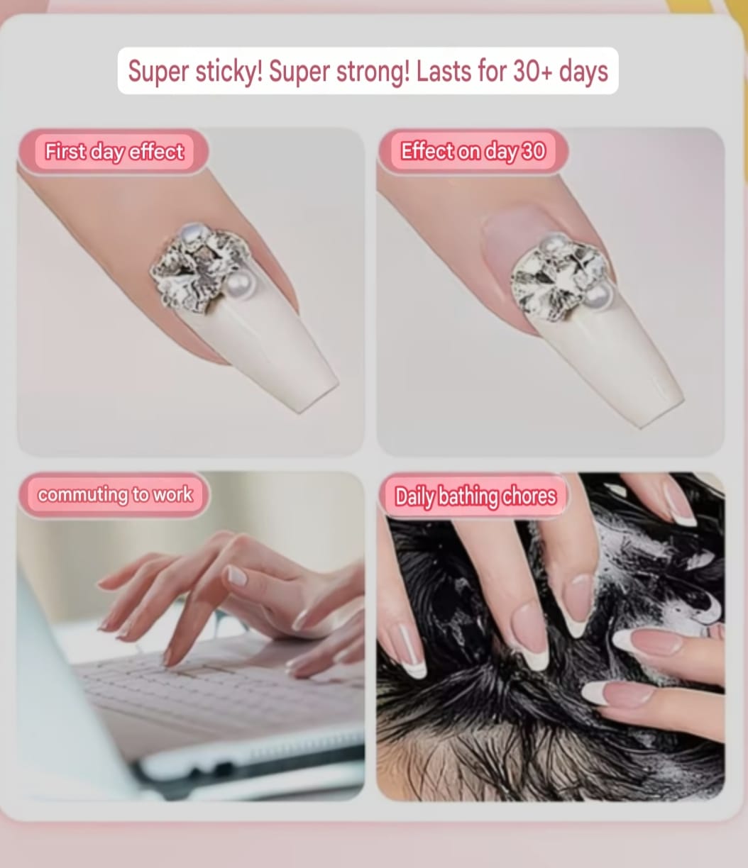 Damage-Free Press-On Nail Glue Kit | Strong Hold, Easy Removal | EZIPOMELO Cloud Glue Set - Image 6