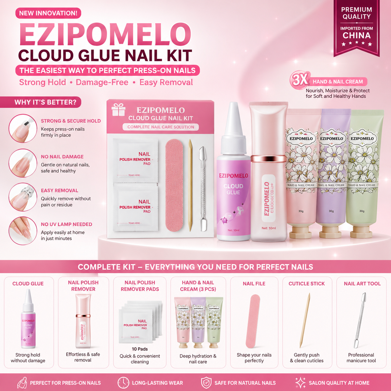 Damage-Free Press-On Nail Glue Kit | Strong Hold, Easy Removal | EZIPOMELO Cloud Glue Set - Image 2