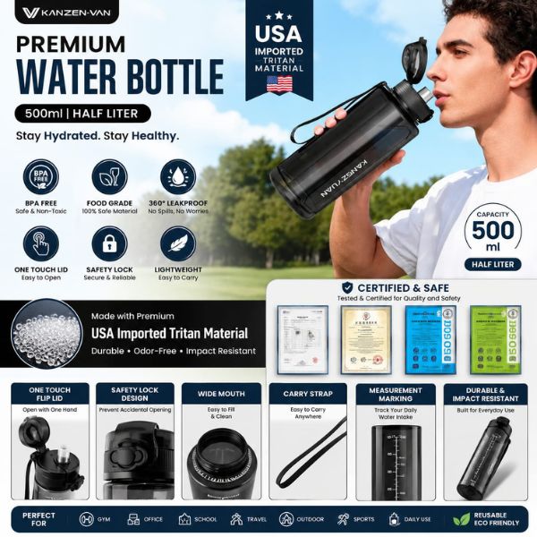 Premium Water Bottle, Portable Water Bottle, Office Water Bottle, School Water Bottle, Outdoor Water Bottle, Eco Friendly Water Bottle, Half Liter Water Bottle