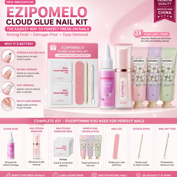 Damage-Free Press-On Nail Glue Kit | Strong Hold, Easy Removal | EZIPOMELO Cloud Glue Set