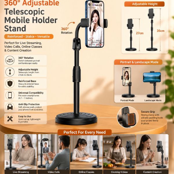 Adjustable Mobile Stand, Telescopic Phone Stand, Desktop Phone Holder, Live Streaming Stand, Video Call Stand, Mobile Stand